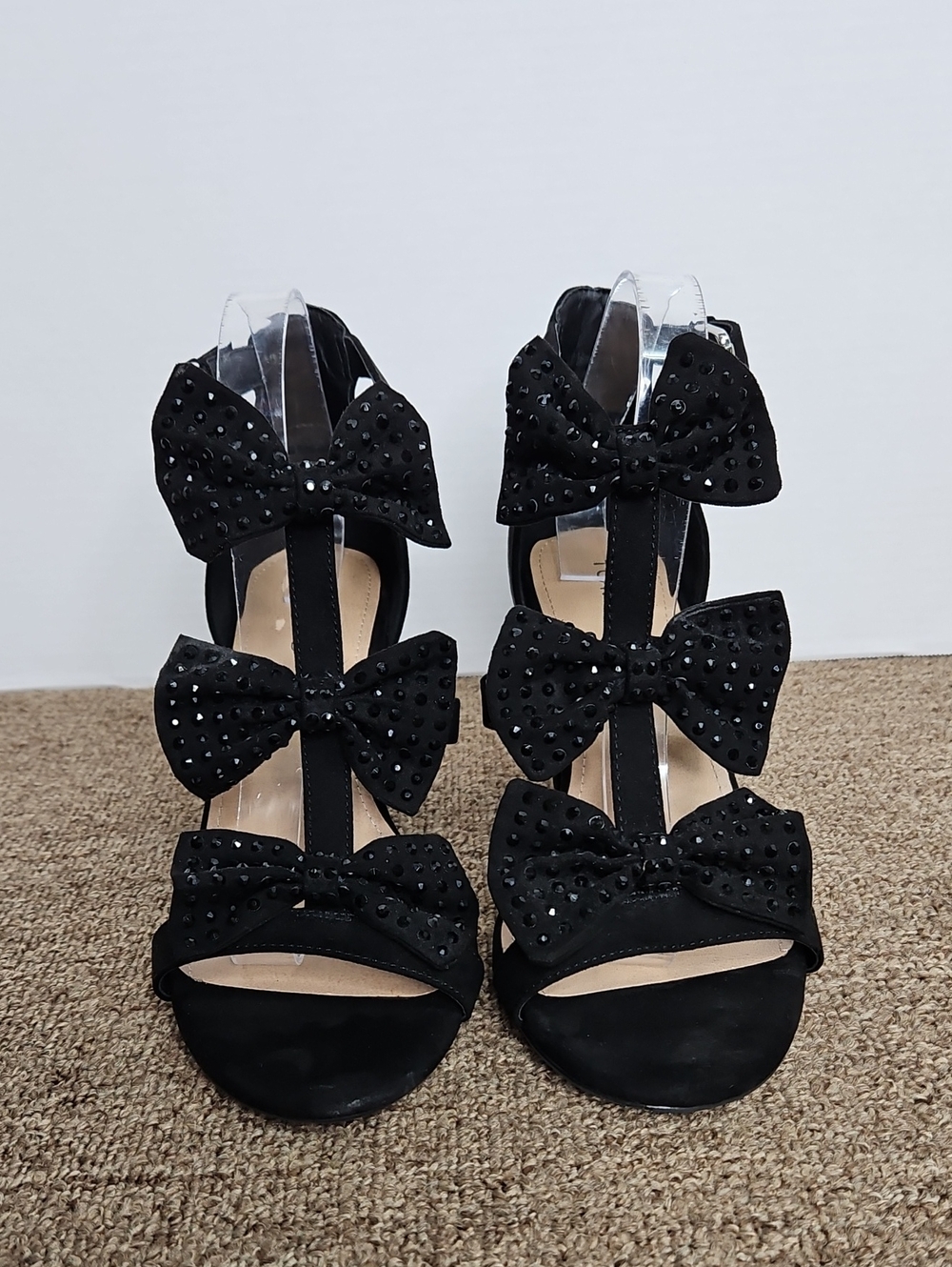 Torrid Triple Rhinestone Bow Black Strappy Block Heels Sz 9 W - Picture 2 of 8